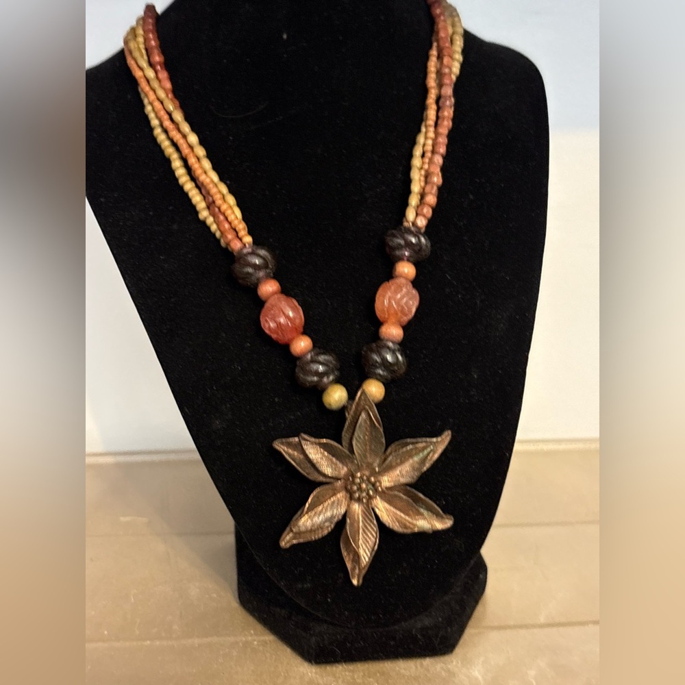 Bohemian Beaded Necklace with Floral Pendant